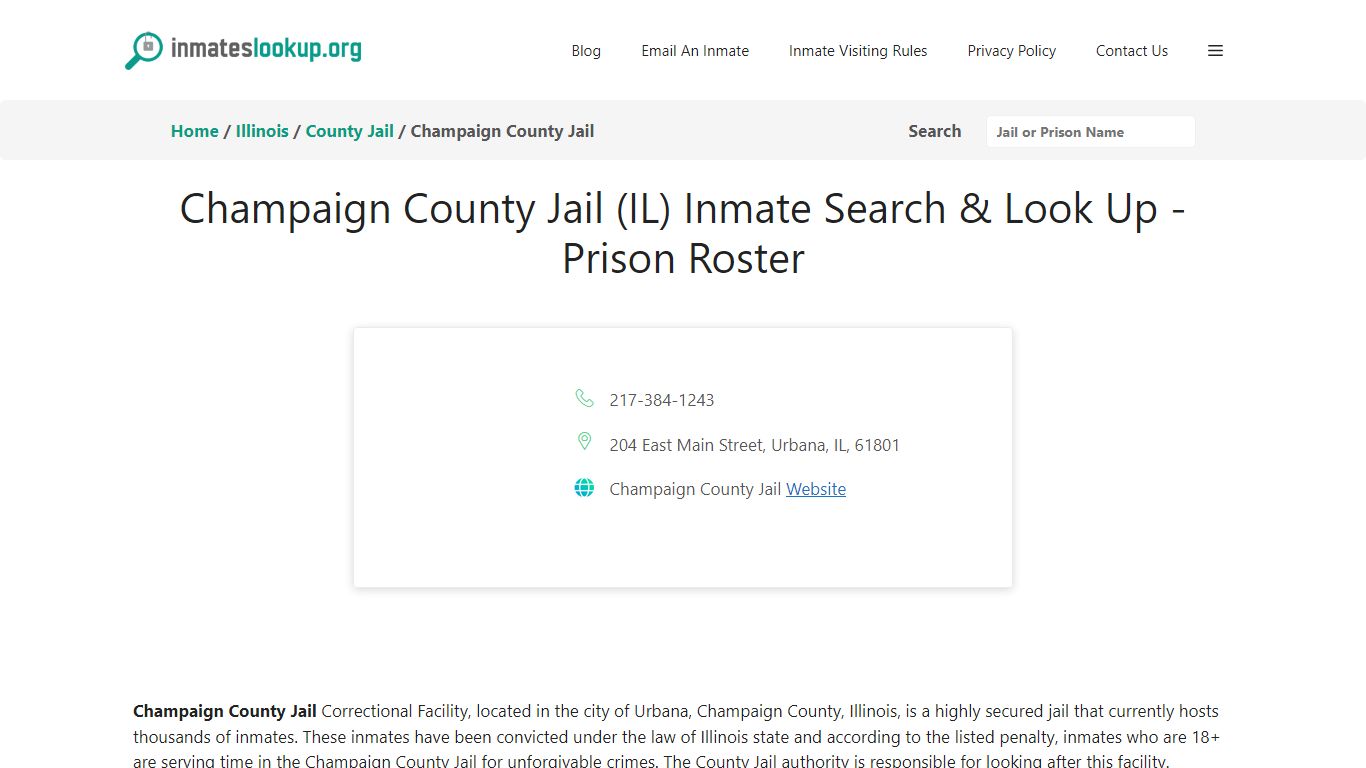 Champaign County Jail (IL) Inmate Search & Look Up - Prison Roster